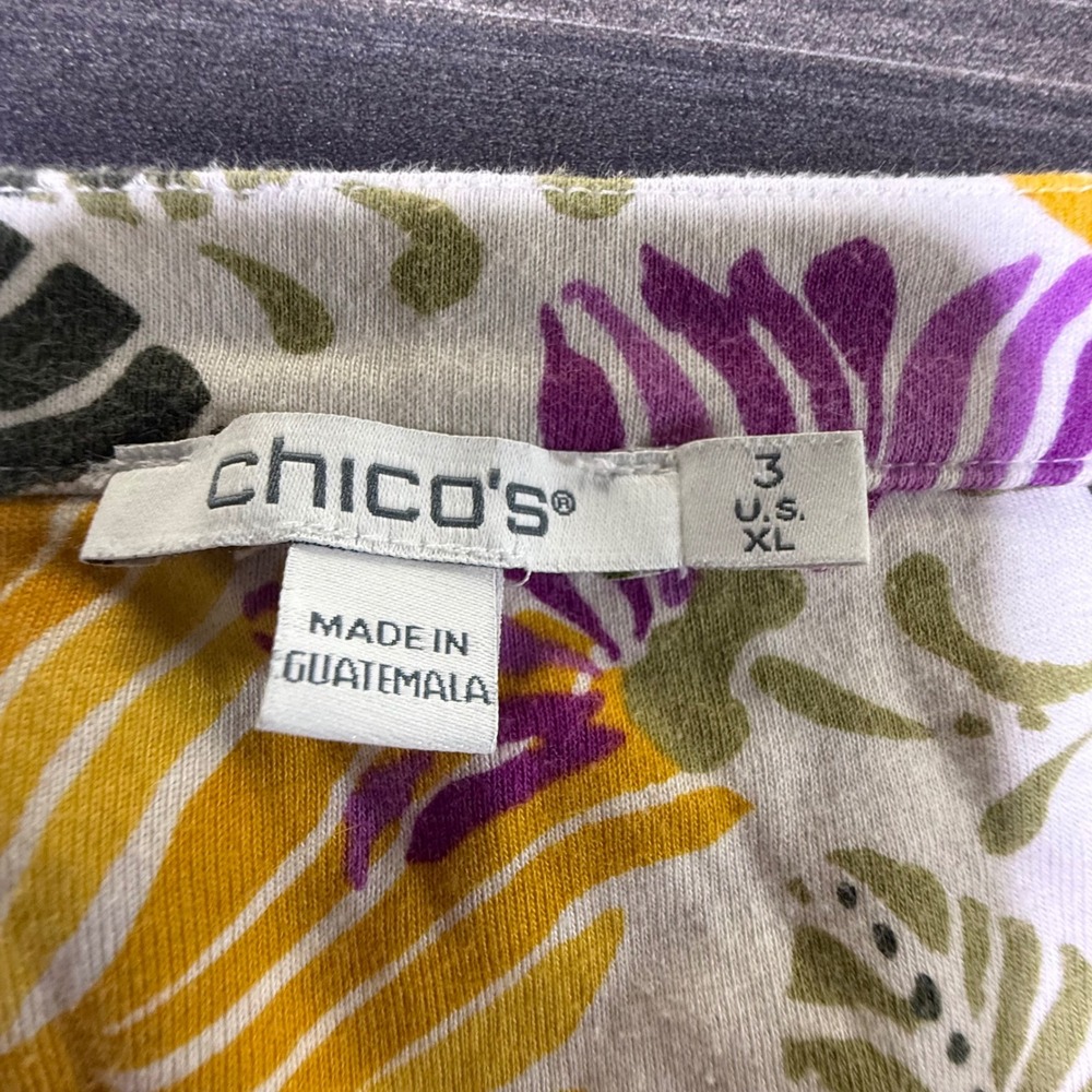 Chicos Floral T Shirt Women's XL Short Sleeve Multicolor Flowers Top - Picture 3 of 3